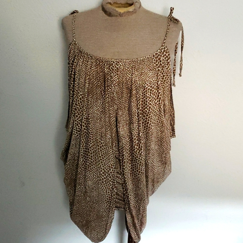 Mara Hoffman Beige Brown Animal Print Tie-Strap Tank Top